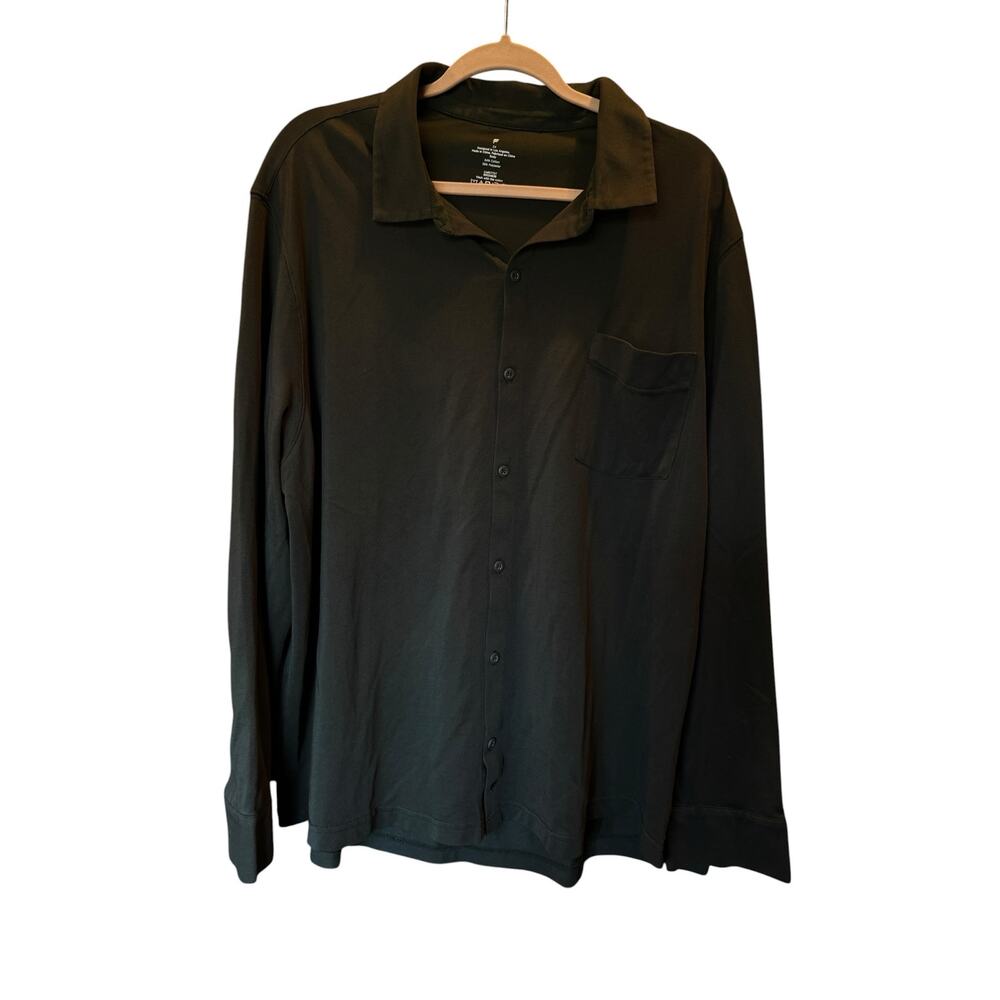Fabletics Men’s 2X Dark Olive Green Long Sleeve Button Down Shirt Stretch Pocket - Picture 2 of 11